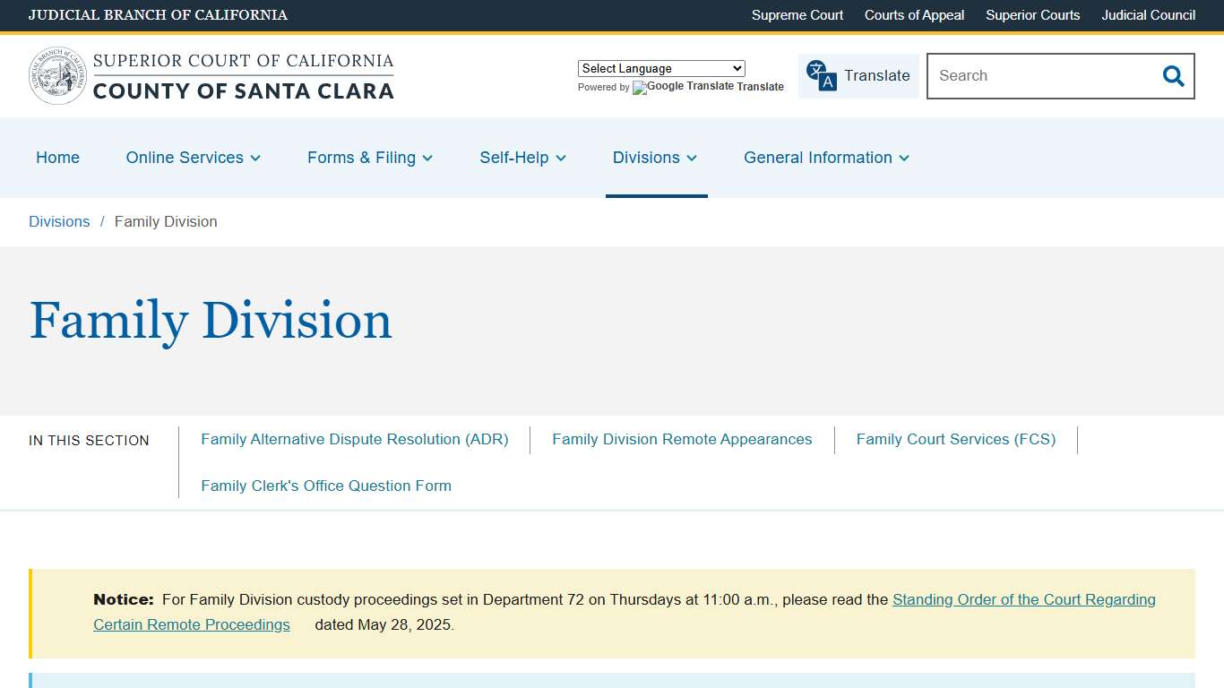 Family Division Superior Court of California County of Santa Clara